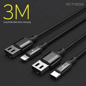 엑티몬 USB A to C핀 고속 저속 충전 3M C타입 롱 케이블 액티몬, 1개, 메탈 패브릭