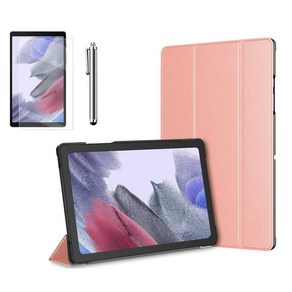 갤럭시탭A7 라이트 Lite 8.7 슬림 북커버 케이스 스탠드+액정필름+터치펜 SM-T220N T225N 케이스나라, 로즈골드, 기본 케이스