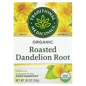 Taditional Medicinals Oganic Roasted Dandelion Root Caffeine Fee 16 Wapped Tea Bags 0.85 oz 24, 16개입, 1개