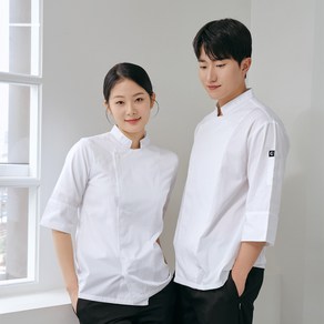 유니스토어 스퀘어 카라 7부 조리복 / TC 32수 원단 / 화이트 블랙 네이비