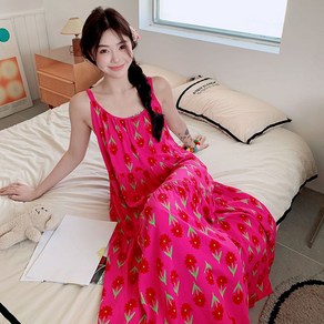 ROYALBELLE 여성 면 잠옷 나시 롱 원피스 에스닉 라운드넥 홈웨어 치마 O61908