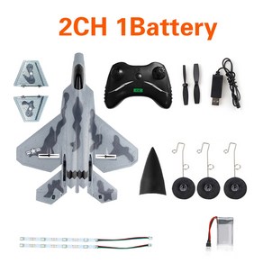 RC 비행기 무선조종 용 FX922 리모컨 F-22 랩터 전투기 EPP 폼 글라이더 항공기 2.4G 2CH 4CH, 1개, 2) 4CH 1 Battey