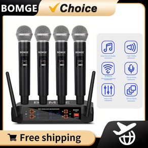 무선마이크 색소폰 공연용 BOMGE4 채널 무선 마이크 시스템 UHF 4 핸드헬드 노래방 DJ 회의 파티 결혼식 교