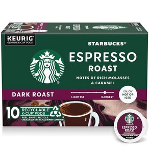 Starbucks K-Cup 커피 포드 다크 로스트 커피 큐리그 메이커용 에스프레소 로스트 100% 아라비카 1박스 (캡슐 10개)