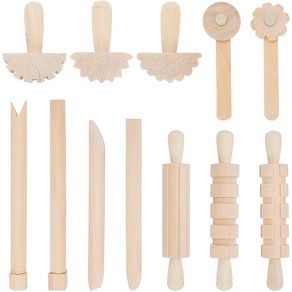 12pcs 점토 및 반죽 도구 플레이 액세서리 포함 롤러 망치 파티 팩 목재 도자기 도구 스탬프 점토 아트, 하나, 나무 색깔