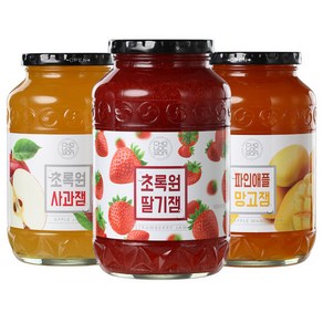 초록원 과일잼3종 1kg+1kg (딸기잼/사과잼/파인애플망고잼), 잼 선택:딸기잼1kg+딸기잼1kg, 2개