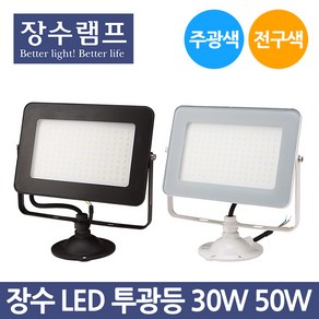 장수 LED 투광기 블랙 화이트 30W 50W 주광색 전구색, 1개