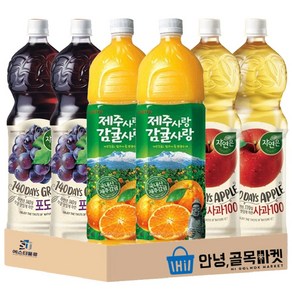 [안녕골목마켓] 자연은 포도 사과 제주사랑 감귤사랑 1.5L 음료수 세트 각 2개씩, 6개, 1500ml