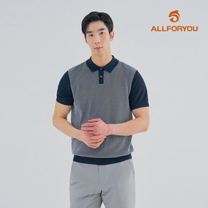 [올포유] [모델착장] 남성 투톤 조직 배색 카라 반팔 니트 AGSPM3331-915
