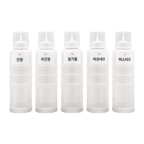 뚜껑 있는 1구 소스통 700ml(특대) 5개 + 라벨 21종 세트