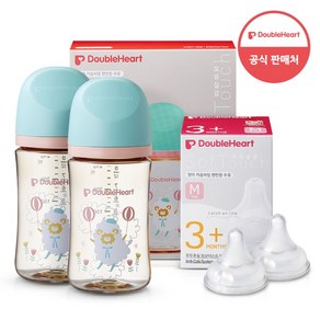 더블하트 모유실감 3세대 PPSU 디어프렌즈 트윈팩 240ml+젖꼭지(2입)