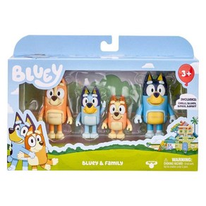 미국 아마존 정품++ Bluey and Family 6.4-7.6cm(2.5-3인치) 블루 빙고 칠리 밴딧 포즈를 취할 수 있는 피규어 4팩, 가족