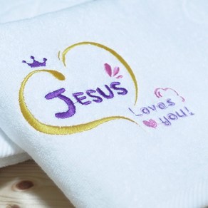 [말씀타올] 플라워 JESUS 성경메 세지 자수 수건 1매 + 선물 포장 세트, 1개, 복케이스