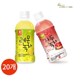 웰그린 레몬녹차 자두녹차 반반세트 340ml x 20PET, 1세트