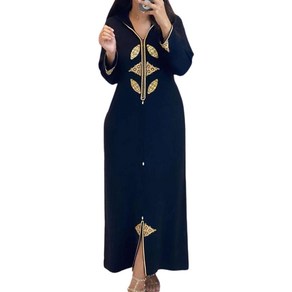 여자의 긴 소매 우아한 Kaftan Abaya 드레스 무슬림 골드 플라워 인쇄 v- 넥 이슬람 Femme Vestiods 파티