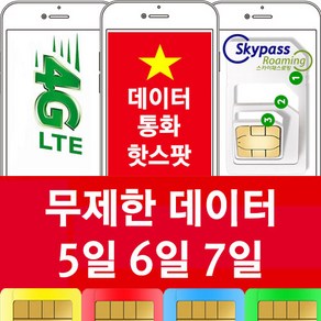 비나폰 유심 데이터 무제한 통화 5일 6일 7일 베트남 유심 칩 스카이패스로밍, 택배수령, 5일-데이터 무제한+수신통화문자, 1개