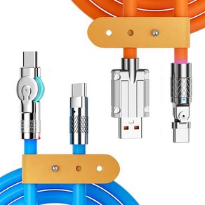 180도 회전 C타입 120W 고속충전 실리콘 케이블 휴대폰, C to USB 타입, 2m블랙, 1개