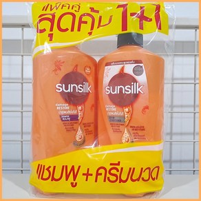 태국 썬실크(Sunsilk) 샴푸1통+컨디셔너1통 세트상품 오렌지색 Damage Restoe, 1개, 625ml