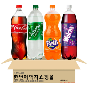 [한번에먹자] 대용량 탄산세트 4종 혼합 ( 코카콜라 업소용 + 칠성사이다 업소용 + 환타 오렌지 + 웰치스 포도 ) 사무실음료 가정용 업소 당구장 노래방 식자재, 4개, 1.2L