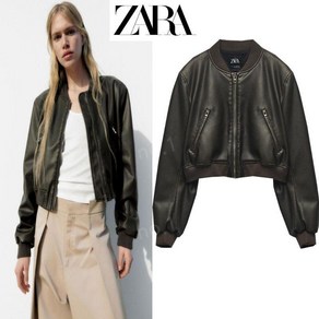 자라 여성 가죽 빈티치 보머 크롭 자켓 ZARA