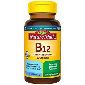 Natue Made Exta Stength Vitamin B12 3000 mcg Dietay Supplement fo Enegy Metabolism Suppot, 60정, 1개