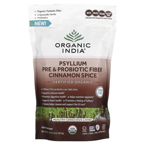 Oganic India 차전자피 프리바이오틱 프로바이오틱 식이섬유 시나몬 스파이스 283g 10oz, 1개