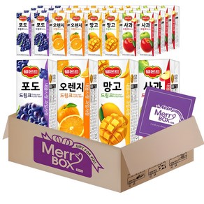 [메리박스] 델몬트드링크 팩주스 세트 4종(오렌지10+망고10+포도10+사과10)+메세지카드, 1세트, 190ml