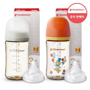 더블하트 모유실감 3세대 PPSU 젖병 싱글 1+1(베이직240ml+혼합), 하늘을날꼬양 240ml(젖꼭지M포함), 제뉴인화이트 240ml(젖꼭지L포함)