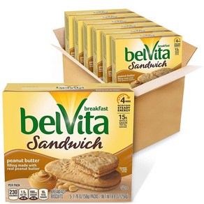 Belvita 미국직구 벨비타 샌드위치 땅콩버터 아침 비스킷 (팩당 2개 샌드위치) 1.76 온스(30개), 250g