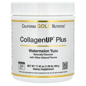 California Gold Nutrition CollagenUp 플러스 섬유소 필수 아미노산 가수분해 마린 콜라겐 펩타이드 수박 및 유자 맛 494G