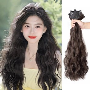 HAIRCUBE 무결펌 붙임머리 똑딱이 헤어피스 웨이브 긴 머리 3피스, 다크 브라운, 60cm