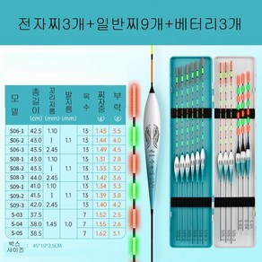 낚시 용품 전자찌3개+일반찌9개+베터리3개, 1세트, 청색+흰색 찌