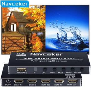 Navceke 4x2 4:2 HDMI 화면분할기 멀티뷰어 / 4K30Hz HDCP / 4개 기기를 하나의 TV 모니터 분할 출력, ZY-SW208, 1개