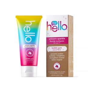 [미국직배송]헬로 유니콘 스파클 불소치약 풍선껌맛 (만 2세부터) hello kids unicon fluoide toothpaste 4.2oz, 1개, 119g