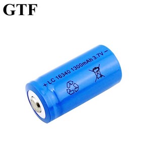 GTF 리튬 이온 충전식 배터리 레이저 펜 LED 손전등 헤드램프 셀용 CR123A LC16340 3.7V 16340 1300mAh, 2pcs, 1개