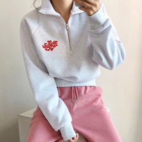여성용 하트 크롭맨투맨 카라 반지퍼 국내제작 세미크롭 카라티 긴팔티 고퀼리티