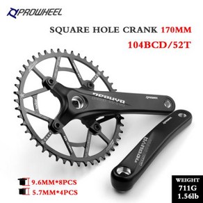 자전거 부품 PROWHEEL 자전거 사각 구멍 스프로킷 좁은 체인링 MTB 크랭크셋 104BCD 170mm 175mm 크랭크 30 32 34 36 38 40 42 44 46 48, 21) Squae hole 52T - 170mm, 1개
