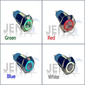 메탈 스위치 푸쉬 락 방수 전원 12V 링 LED 16mm 모음, 그린 [HAS2521-1]