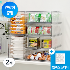 [KC인증] 데미무드 투명 아크릴 퓨린 적층식 팬트리 정리함, 투명색, 2개
