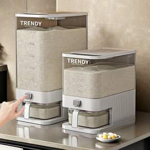 Trendigo 원터치 밀폐 계량 쌀통 10kg 5kg 잡곡통 쌀보관함, 화이트, 1개