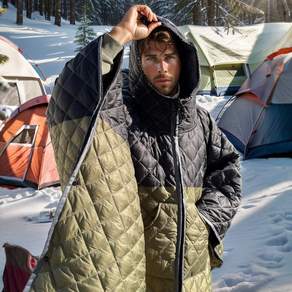 콜럼버스 2025년형 NEW 캠핑 패딩 망토침낭 후드 슬리핑백 야외 실내 비박 입는침낭, 블랙/카키, 1개