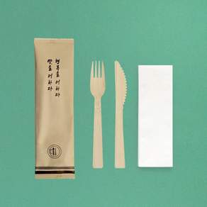 진담팩 3종 대나무 포크 나이프 냅킨 세트 크라프트 포장, 1세트, 100개입