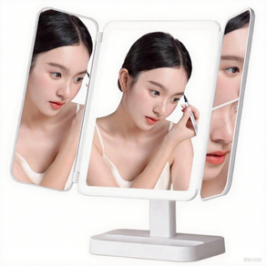 Ensi 3배 확대 LED 접이식 무선 조명 스탠드 거울 가정용 침실 테이블, 흰색