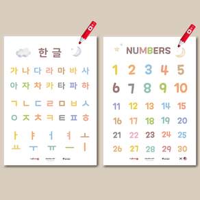 뚜뚜아트 방수 세이펜 아기 교육포스터 유아병풍 한글 영어 벽보, 10번 구성[19.한글(3)+20.숫자(1-30)]