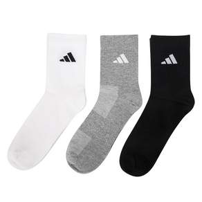 아디다스 남녀 공용 SPW 크루 3PP 중목 양말 3개입 JC9272, 블랙 + 화이트 + 멜란지 그레이