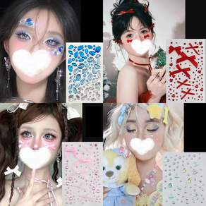 BLOWFISHFUGU 블루얼굴스티커 리본 큐빅 큐빅스티커 메이크업스티커 메이크업큐빅스티커, 4개, 혼색