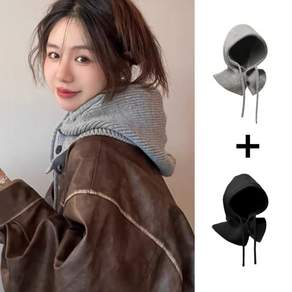 [1+1] 나나스윗 꾸안꾸 얼굴 소멸 니트 바라클라바 넥워머 세트, 그레이+블랙, 2개