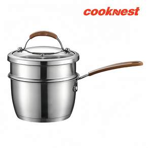 CookNest 소형 편수 냄비 304 스텐 인덕션 밀크팬 라면 1인용 이유식 찜기 냄비, 1개, 은색, 16cm