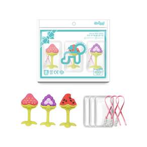 앙쥬 치발기3p + 케이스 3p 집게홀더 세트, 3D딸기+3D수박+3D포도, 혼합 색상, 1세트