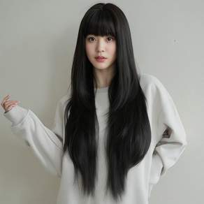 키라비 가발 여성 통가발 스트레이트 긴머리 85cm KPE0461, 1개, KPE-0461(내츄럴블랙)85cm